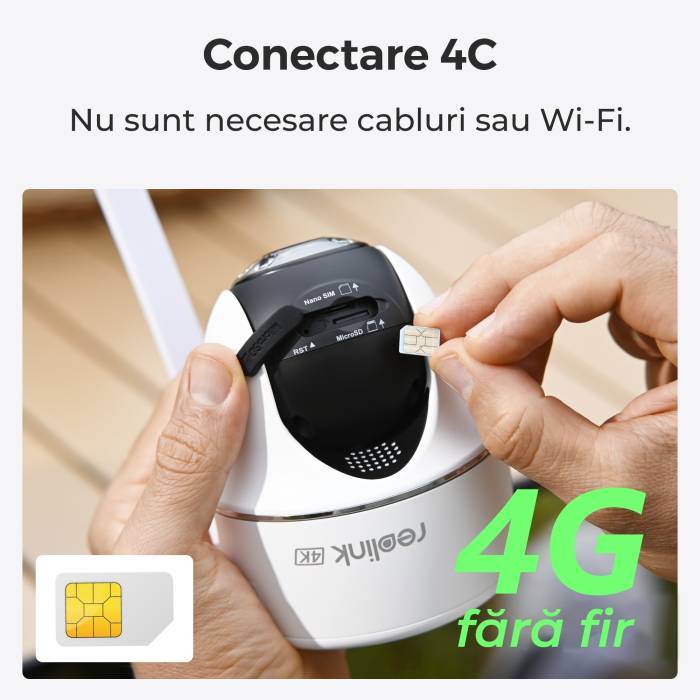 Camera de supraveghere exterior Reolink Go Series G440, 8MP, 4K, 4G LTE, PTZ Pan & Tilt, Color Night Vision, IR 10m