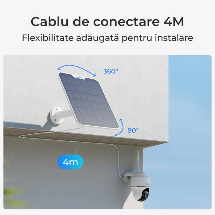 Panou solar Reolink 2 alb, Curea și cablu de conectare de 4 m, 6W, IP65, rezistent la intemperii, Compatibil cu camerele alimentate cu baterii, mufa USB-C