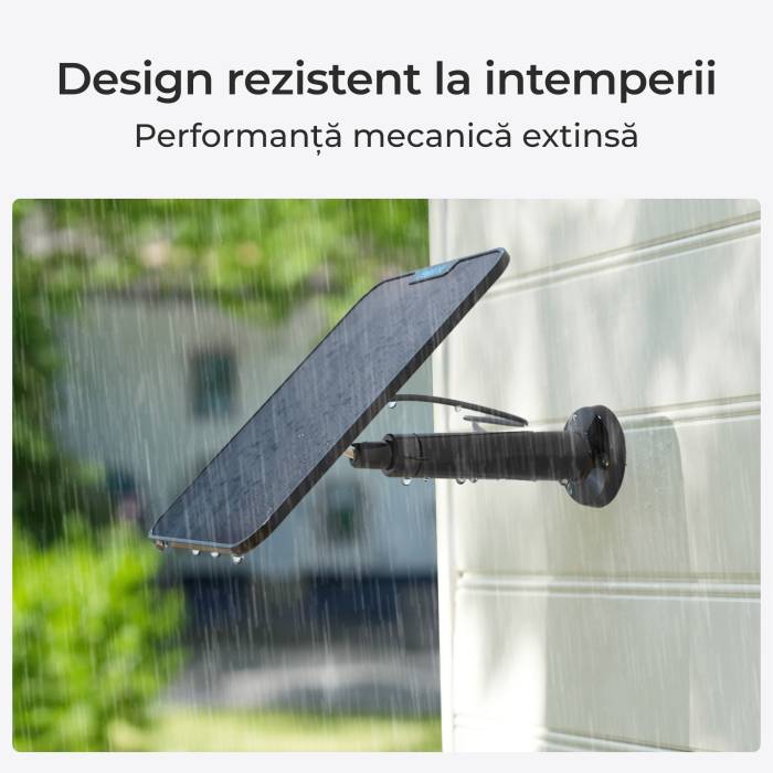Panou solar Reolink 2 negru, Curea și cablu de conectare de 4 m, 6W, IP65, rezistent la intemperii, Compatibil cu camerele alimentate cu baterii, mufa USB-C