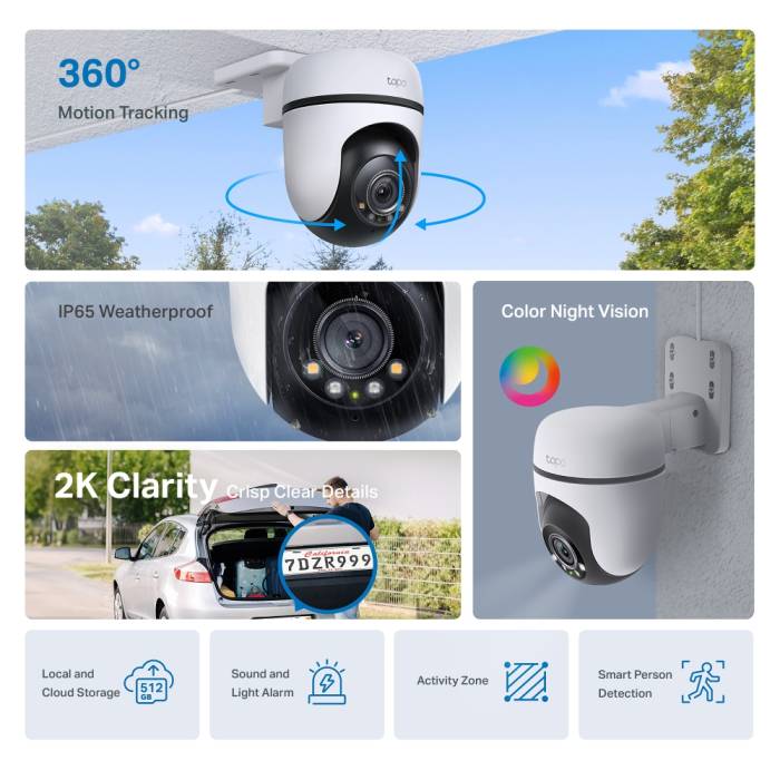Camera de supraveghere exterior TP-Link, TAPO C510W, IP WiFi Speed Dome PT, 2K, 3MP, IR 30 m, alarma sonora, audio bidirectional