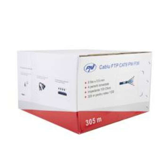 Cablu FTP CAT6 PNI F06 cu 4 perechi pentru internet 1 Gigabit si sisteme de supraveghere Rola 305m