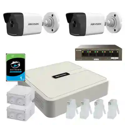 Kit 2 camere exterior ip Hikvision 2mp complet 
