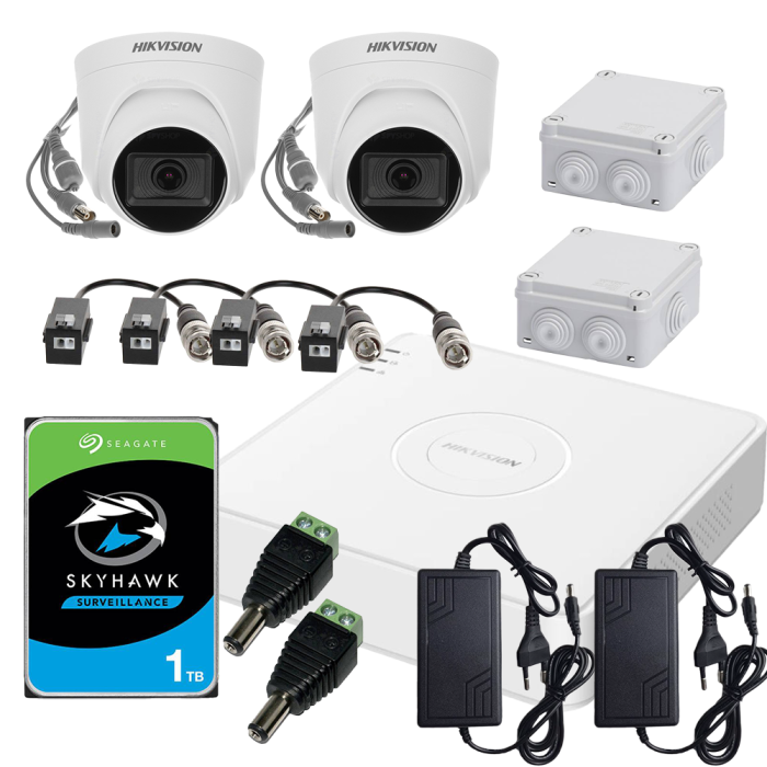 Kit 2 camere interior analog Hikvision 2mp complet