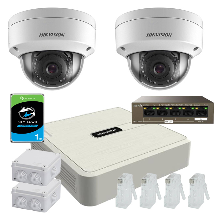 kit 2 camere interior ip Hikvision 2mp complet 