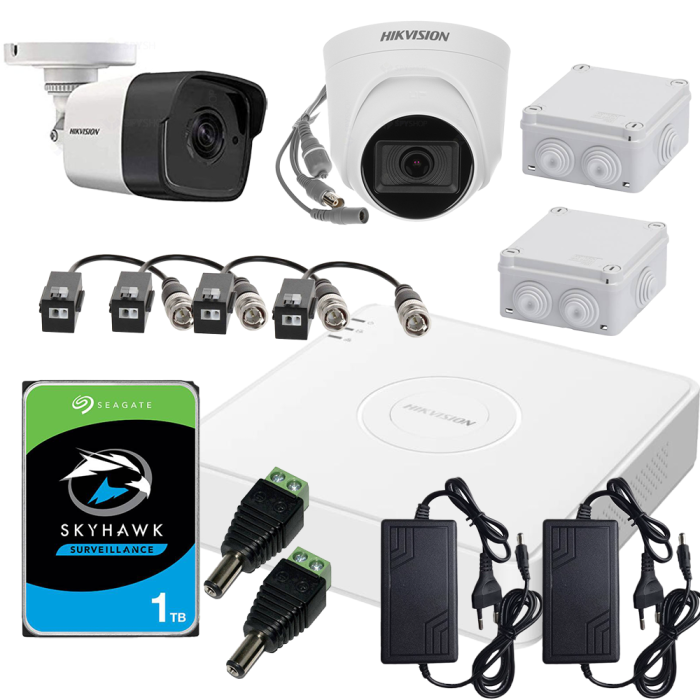 Kit 2 camere mixt analog  Hikvision 2mp complet 