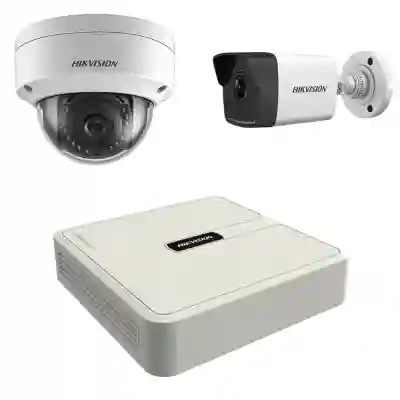 Kit 2 camere mixt ip Hikvision 2mp
