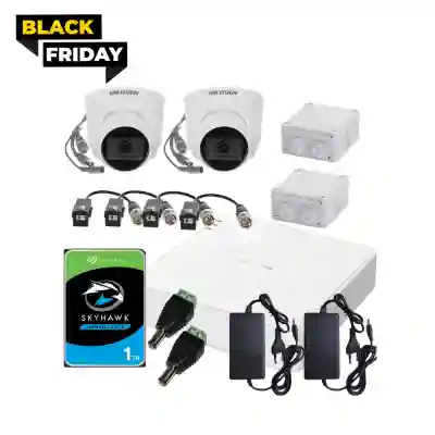 Kit 2 camere interior analog Hikvision 2mp complet