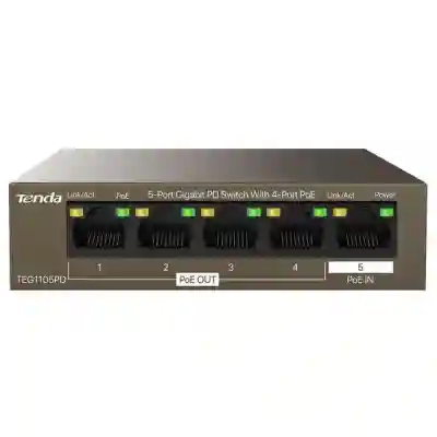Tenda 5-Port Gigabit PD switch, 4 port POE TEG1105PD, Network standard: IEEE 802.3, IEEE 802.3u, IEEE 802.3x, IEEE 802.3ab, IEEE 802.3af, IEEE 802.3at,